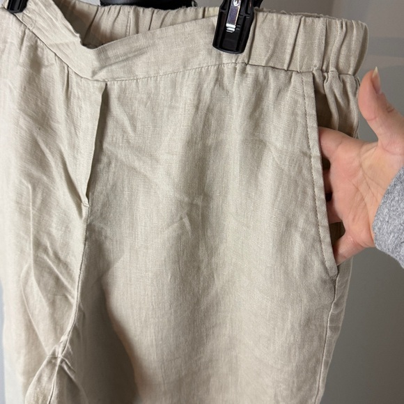 Ellen Tracy Women Tan Linen Pants size 12 with pockets - Picture 5 of 6